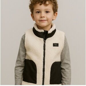 Bass Kids White Sherpa Vest with Black Pockets